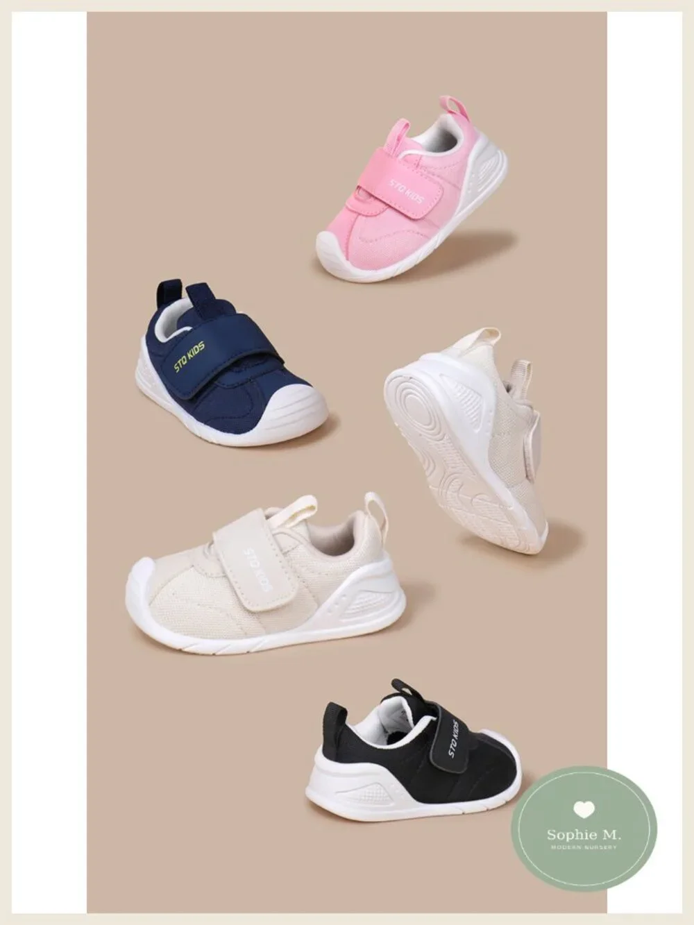 Baby First Walker Sneakers, Wide Toe Box, Non-Slip, Breathable Mesh, Hook &